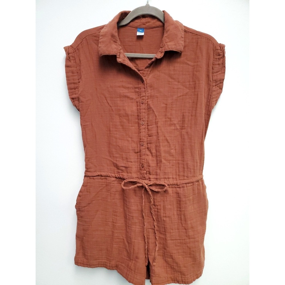 Old Navy Waist-Defined SSโ Crinkle Gauze Romper Baked Bronze Brown Womens XS